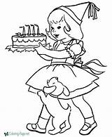 Coloring Birthday Pages Party Cake Girl Holding Printable Happy Little Kids Sheets Color Fun Clipart Print Games Candles Popular Size sketch template