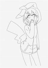 Anime Girl Pikachu Hoodie Lineart Drawing Coloring Pages Template Sketch Quality Collection High Deviantart Alme Nyan sketch template