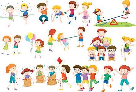 children playing  games  activities stock clipart royalty