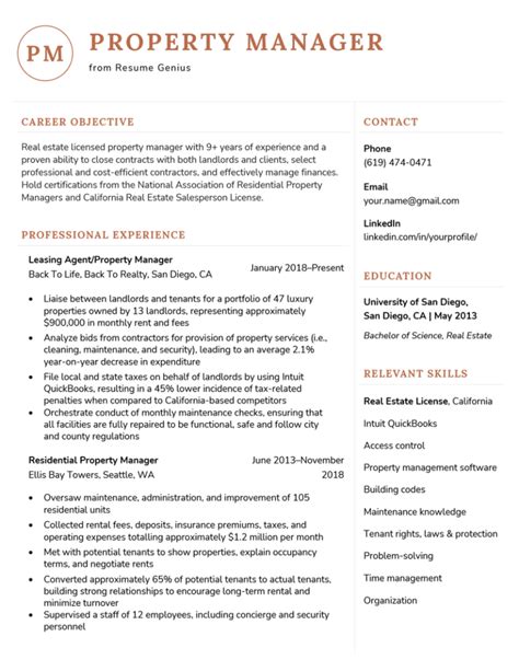 property manager resume   template