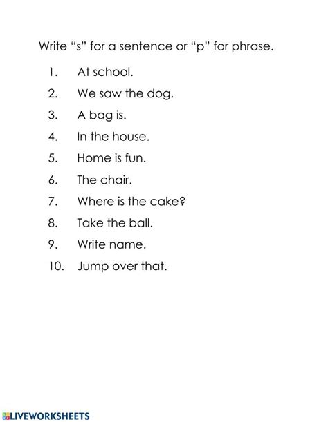 sentence  phrase worksheet worksheet  worksheets