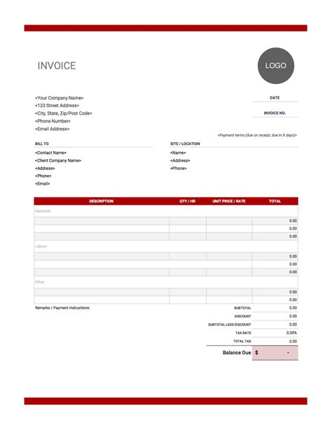 contractor invoice templates   invoice simple