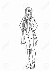 Standing Woman Girl Drawing Coloring Base Length Raincoat Sketch Getdrawings Pages Template sketch template