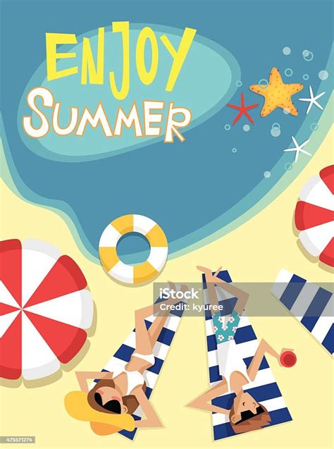 couple sunbathing on the beach stock illustration download image now