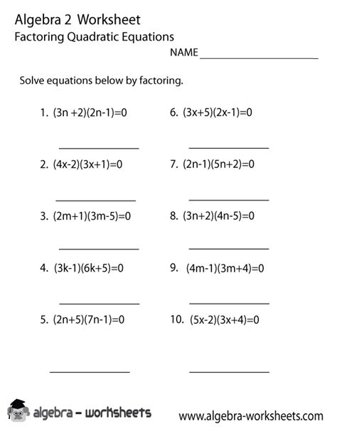 easy factoring quadratic equations worksheet kidsworksheetfun
