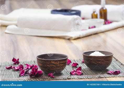 concept  relaxation spa bowels  salt  oil  beauty