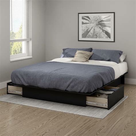 Bed Platform Full Queen Size Black Frame W Storage Drawers No Box