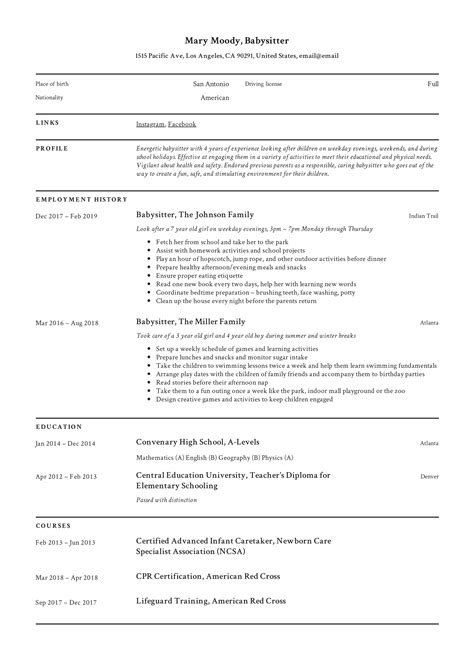 babysitter resume examples writing guide  examples