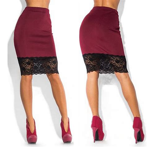women sexy lace stretch office high waist pencil skirts bodycon party