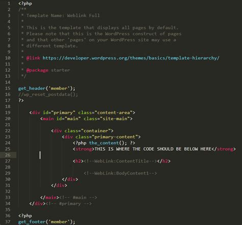 commented code  wordpress template wordpress development stack