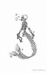 Skeleton Mermaid Tattoo Drawing Skull Tattoos Drawings Redbubble Sold Sketches Tail Drew Dancing sketch template