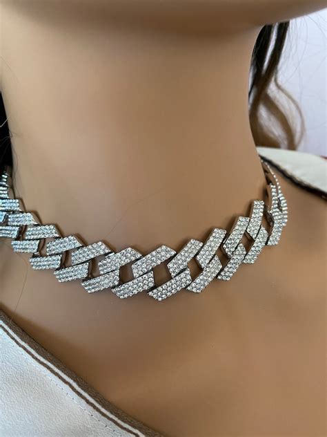18mm women s diamond choker miami cuban link chain in 18k etsy