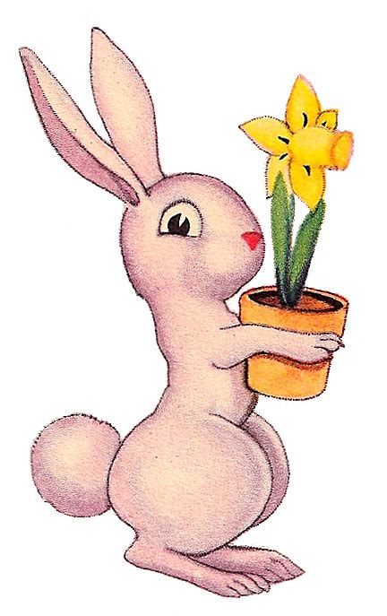 vintage easter clip art funny bunny with daffodil the graphics fairy