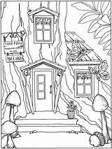 Coloring Pages House Tree Fairy Treehouse Kids Colouring Kleurplaten Boomhutten Kleurplaat Printable Book Fairies Baumhaus Dragons Houses Dover Publications Books sketch template