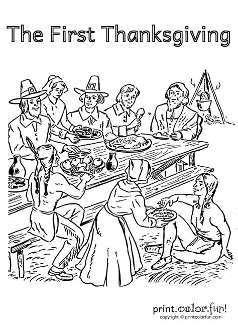 thanksgiving coloring page featuring  pilgrims