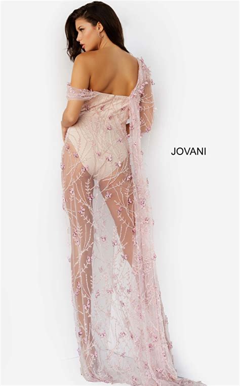 jovani 06513 nude pink high side slit embellished prom dress