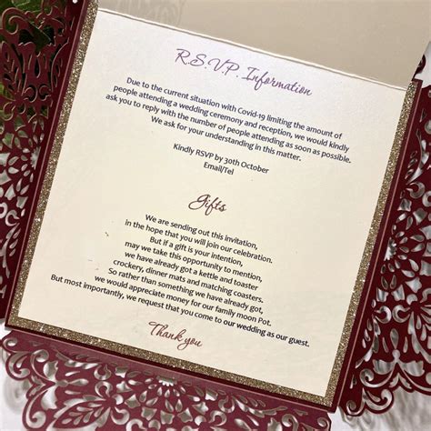 Burgundy Laser Cut Envelope Style Invitation With Plaque
