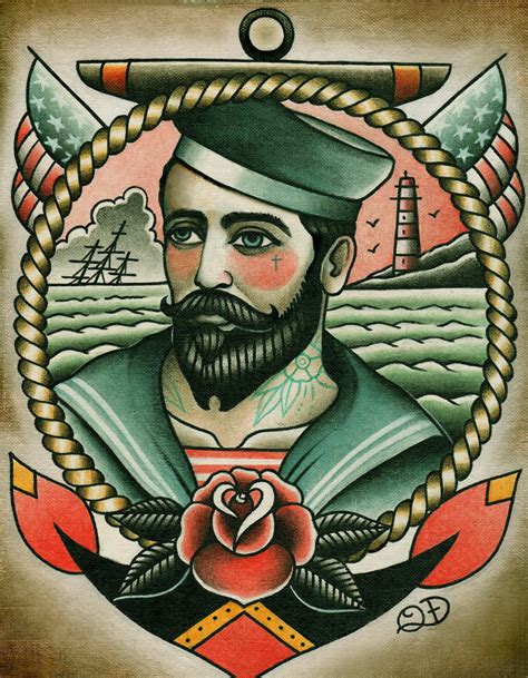 sailorman tattoo art print etsy