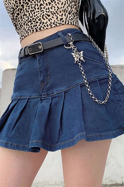 women y2k jeans skirts pleated zipper mini skirts in 2021 mini skirts