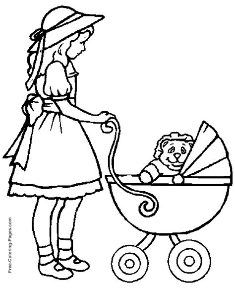 kids coloring pages girl  baby carriage