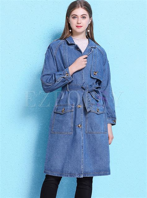 Outwear Trench Coats Single Breasted Denim Trench Coat