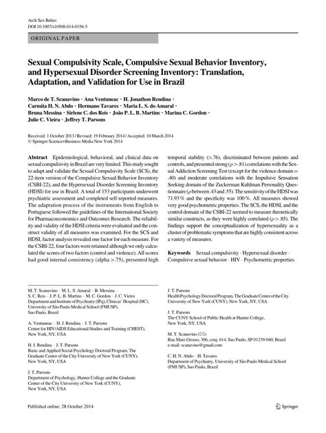 Pdf Sexual Compulsivity Scale Compulsive Sexual Behavior Inventory