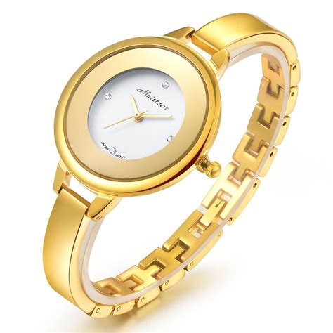 stainless steel wrist watch for women luxury gold tone