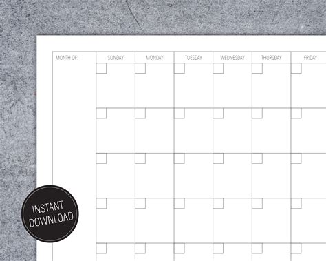 printable    blank monthly calendar template