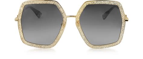 gucci gg0106s 005 gold glitter acetate and metal square oversized women