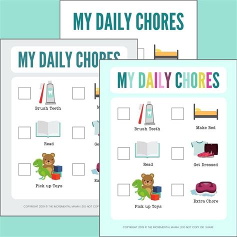 printable picture chore chart  preschoolers toddlers chore