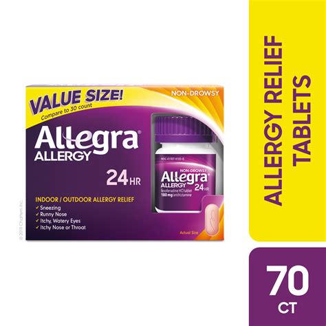 allegra adult 24hr tablet 70 ct 180 mg allergy relief