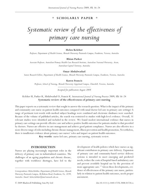 systematic review   effectiveness  primary care nursing