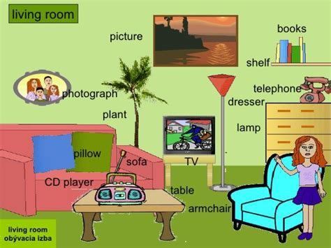 living room vocabulary  pictures english lesson   room book