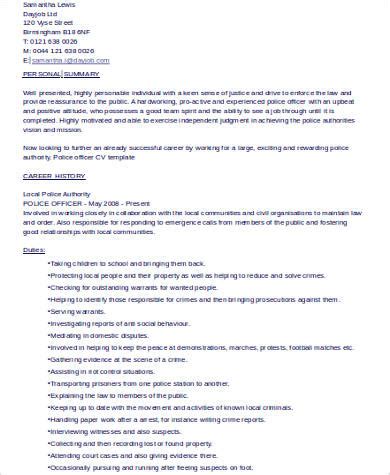 sample police officer resume templates  ms word
