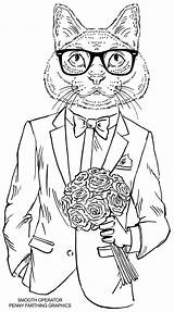 Coloring Pages Hipster Adult Cat Cats Book Adults Animaux Colouring Girl Books Dessin Color Adulte Coloriage Printable Cool Animal Colorier sketch template