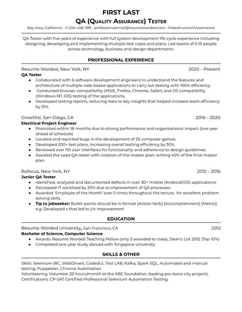 quality assurance resume examples   resume worded
