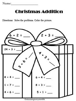 christmas addition math coloring activtiy teacherspayteacherscom