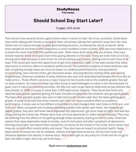 school day start   essay