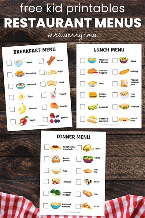 pretend play restaurant menus breakfast lunch dinner