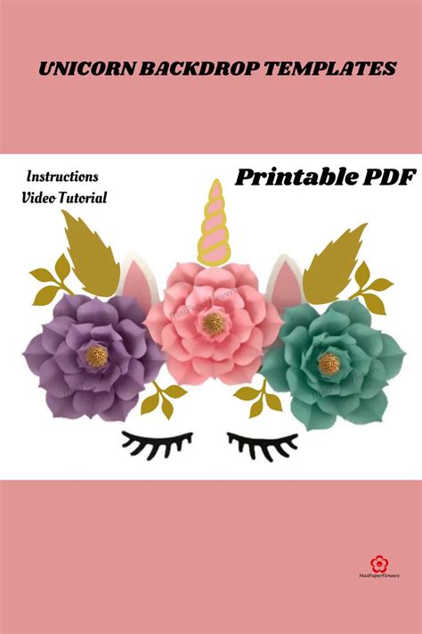 unicorn paper flowers template printable  combo large paper etsy