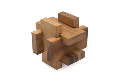 secret box interlocking  piece burr puzzle crafted  monkey pod