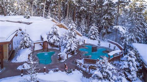 whistlers scandinave spa sprinkled  snow   ultimate sanctuary