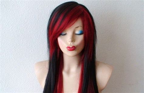 scene wig black wine red scene hairstyle wig emo by