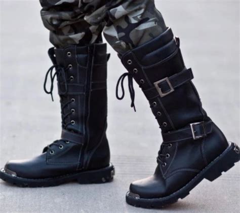 Mens Pu Leather Winter Outdoor Knee High Combat Military