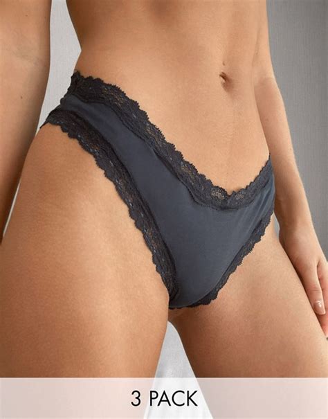 asos design  pack cotton lace brazilian underwear asos