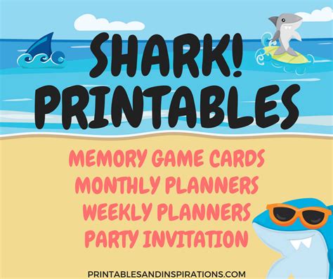 shark printables  planners game cards  invitation