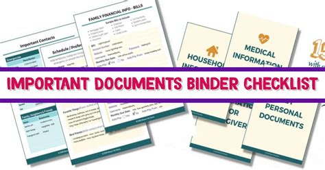 important documents binder checklist  printables