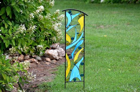 Large Stained Glass Garden Sculpture Blue And Yellow