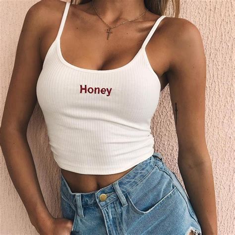 jo kalin 2018 summer new tanks top women honey embroidery letter sexy