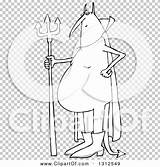 Devil Pitchfork Standing Fat Illustration Cartoon Lineart Outline Royalty Clipart Vector Djart sketch template